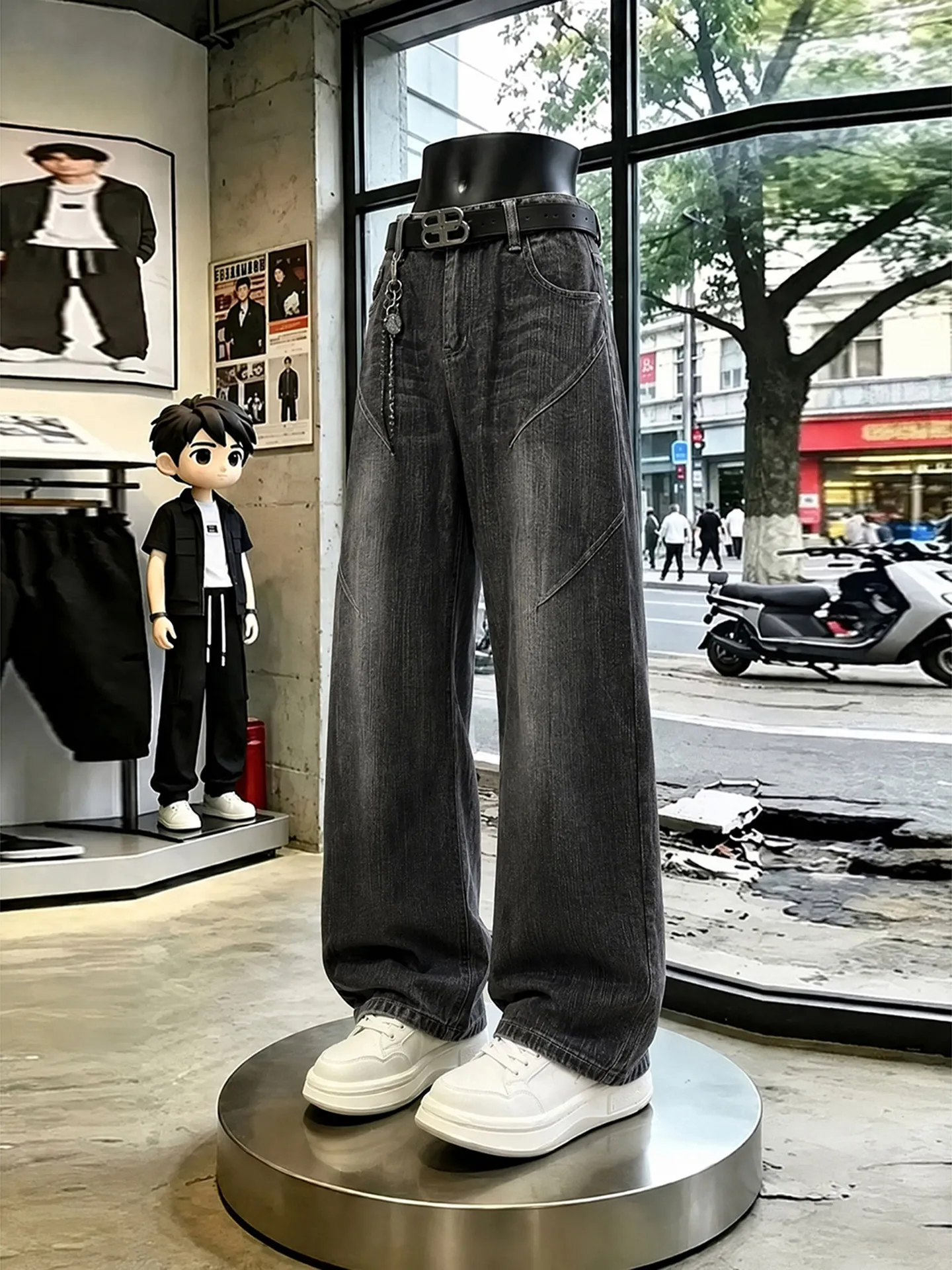Retro American Bamboo Fiber Straight Leg Men's Jeans with Knife  Design Breathable Wear Resistant Summer Jeans