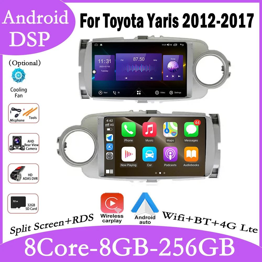 

10 lnch For Toyota Yaris 2012-2017 DSP Android 14 Car Radio Video Player Carplay 4G+wifi Multimedia Auto GPS Stereo Screen