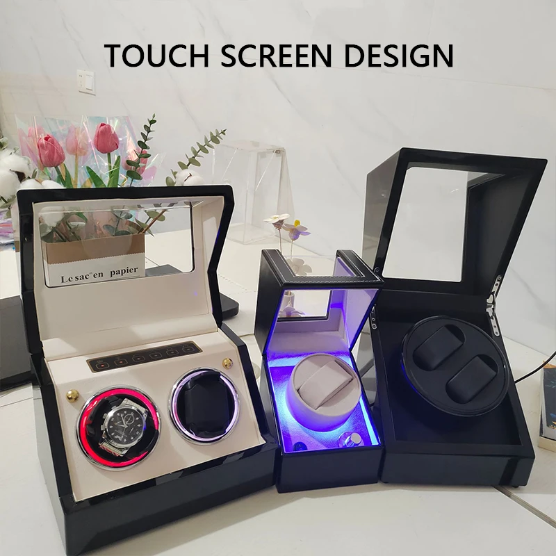 Luxury Paint MDF Mechanical Watches Automatic Chain Up Touch Screen Watch Winder 2slots Watch Collection Display Organizer CaseC