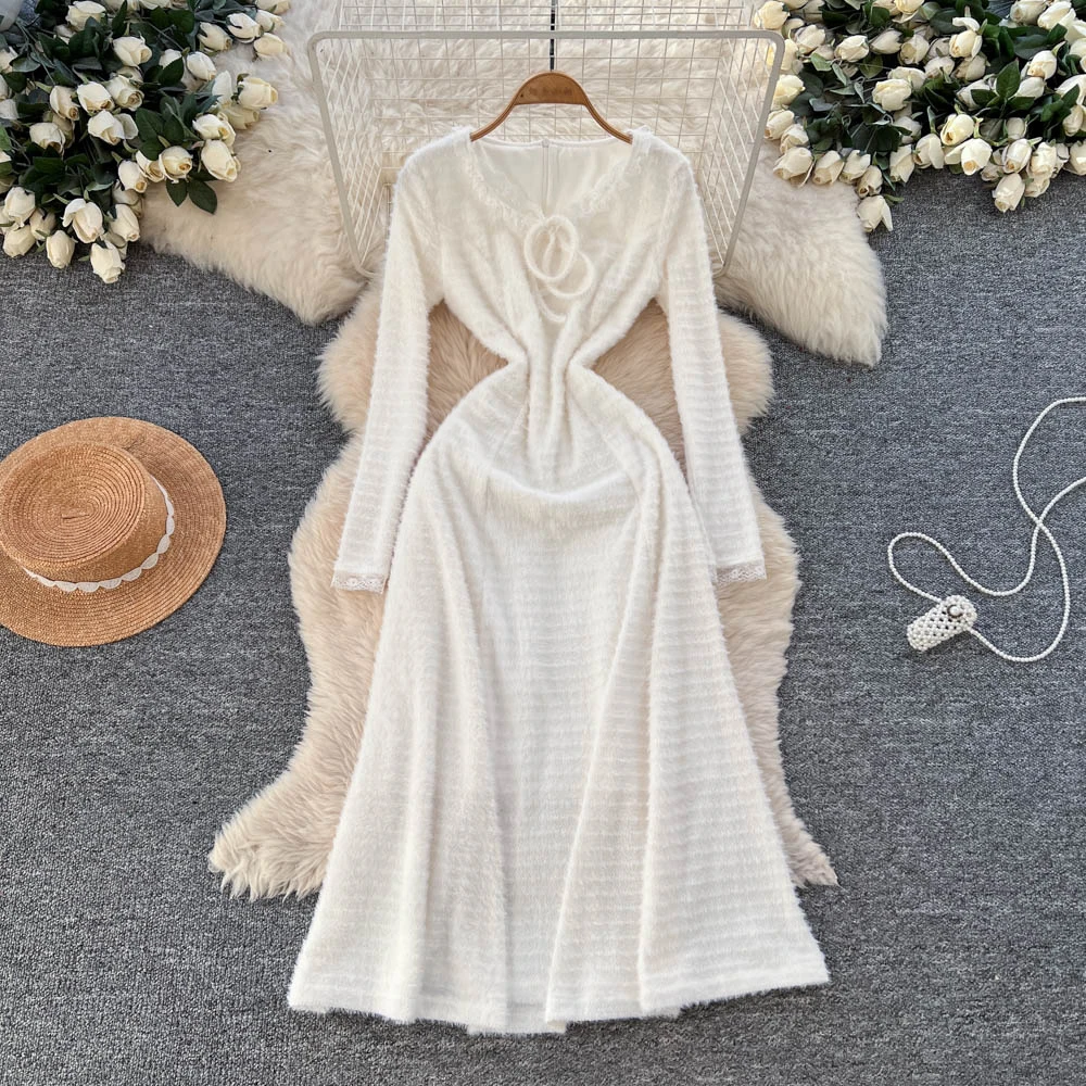 

vintage Elegant lace long sleeve dress Chic Vestidos Women Fashion Retro Party ceremony dresses