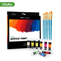 Ohuhu Tinta Acrílica Set Tinta Colorida com Escova para Tecidos Pintura Vestuário Pigmentos Art Supplies Desenho Artista Profissional