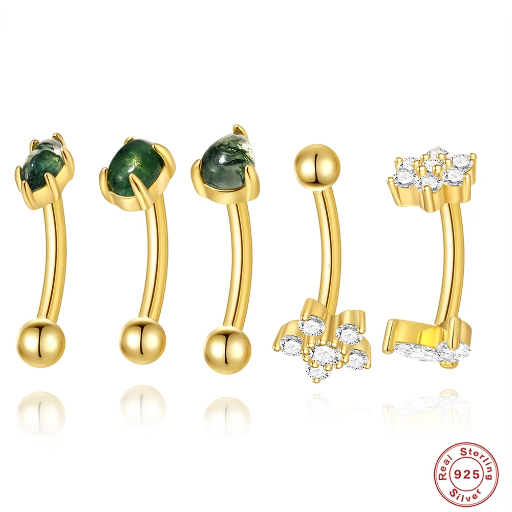 AIDE Simple New Navel Nail 925 Sterling Silver Zircon Implant Grade Fashion Classic Women Agate Barbell Piercing Ear Bone Studs