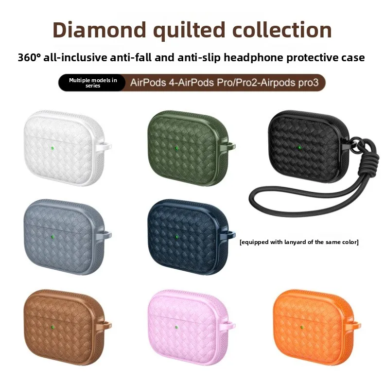 Fashion Woven Pattern Case for Apple Airpods Pro 3 Pro2 with Rope Headset Cases For Airpods Pro2 Airpods 4