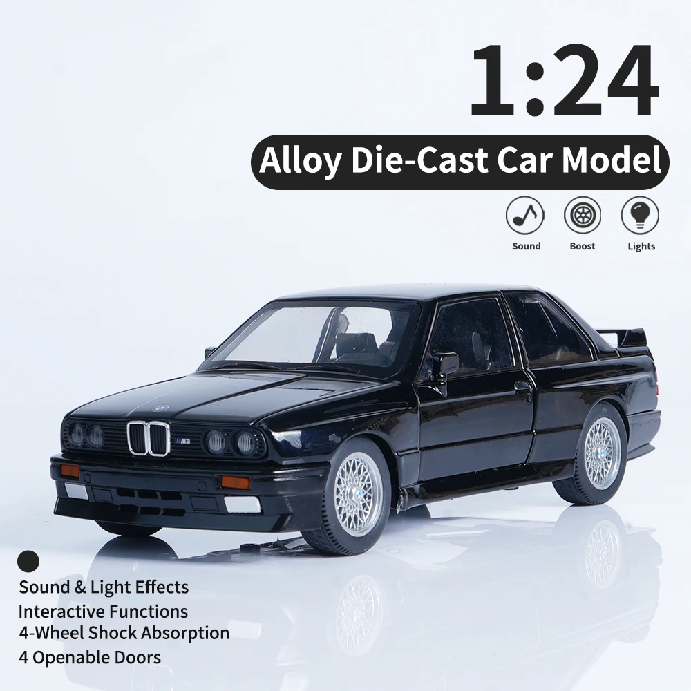 1:24 사운드 및 라이트, 풀백, 4도어, 4륜 충격 흡수 장치가 포함된 검정색 클래식 합금 자동차 모델, 모델 애호가/십대 장난감/할로윈/크리스마스 선물용