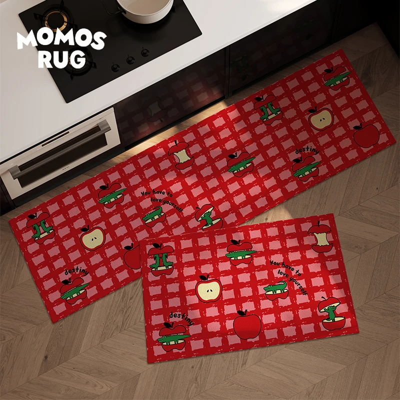 

VIKAMA 2pc Checkerboard Apple Carpet Home Decor, Anti-slip Mat Set for Kitchen and Bathroom, Absorbs Water and Dries Quickly