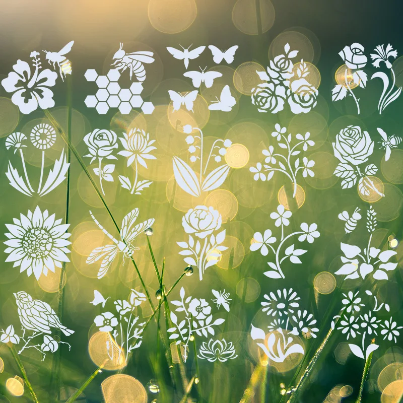 Farm Flower and Grass 20pcs 5inch Painting Template Butterfly Bird Auxiliary Drawing Hollow Template Painting Supplies