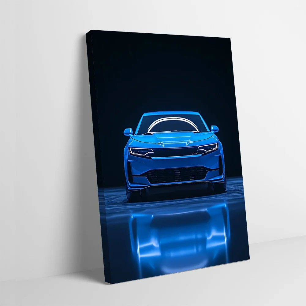 Blue Sports Car Front View Printing Poster Customizable Pictures Wall Art Canvas Painting for Luxury Decoration Room Decorations