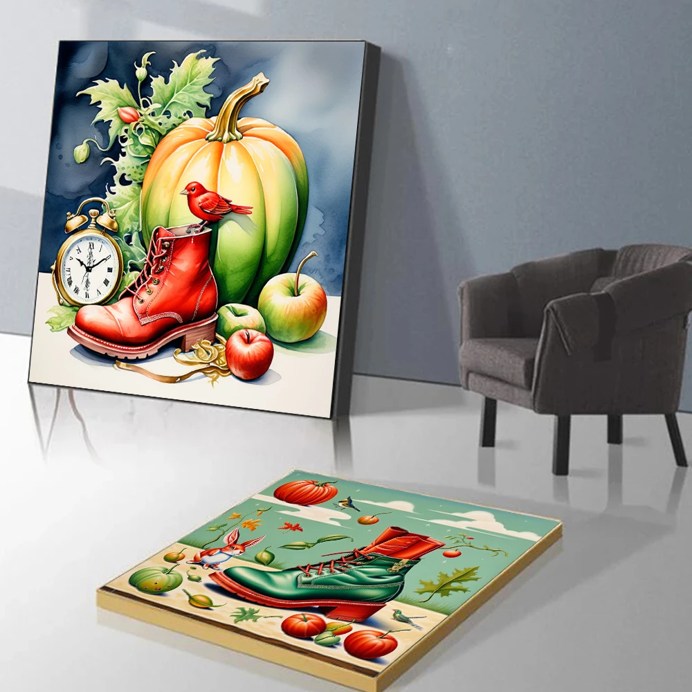 Surreal Red Boots And Fishtail Pumpkin Poster Painting Pop Art Canvas Painting Abstract Wall Mural Living Room Home Decor