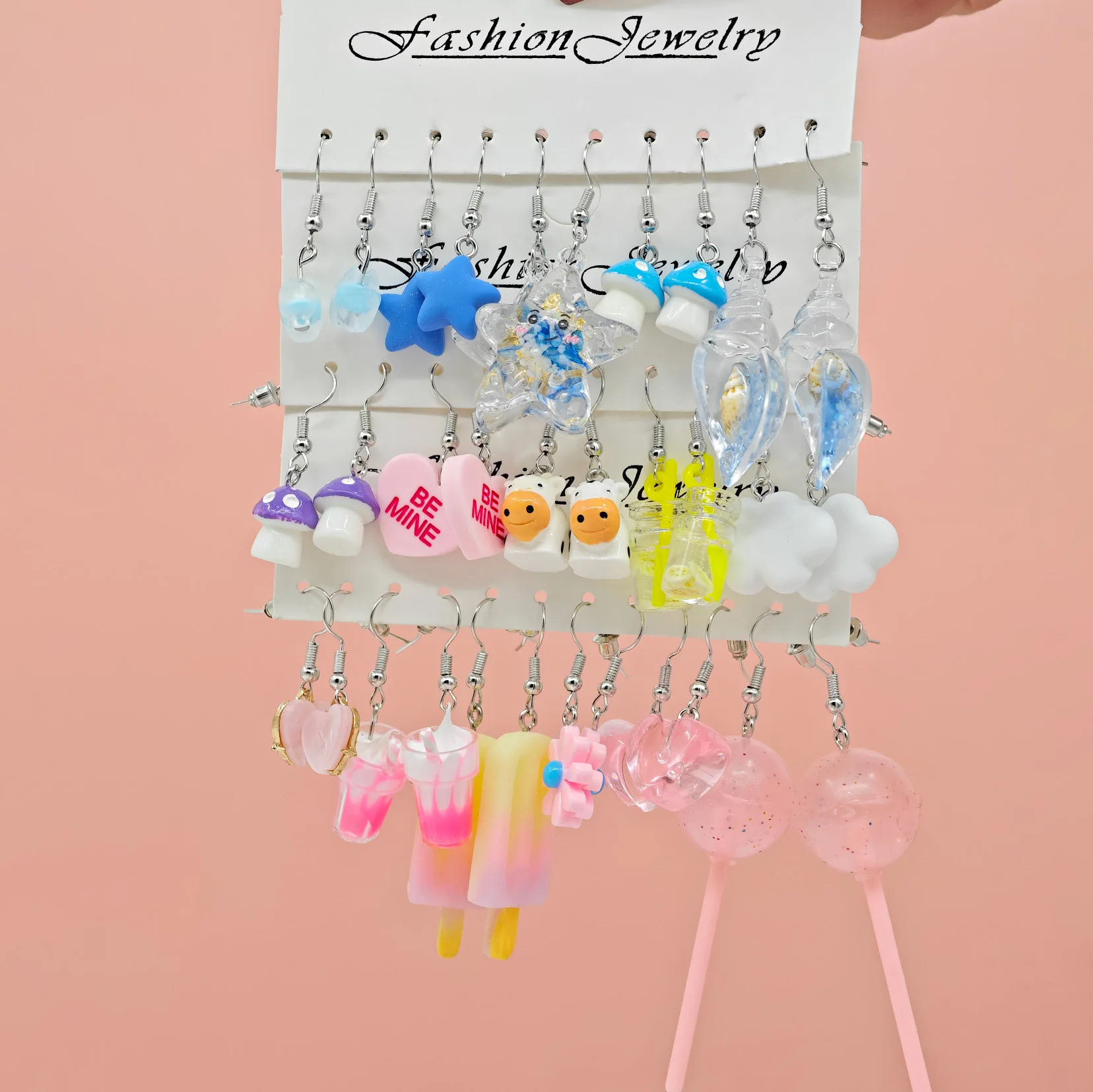 30pcs Cross border New Ins Earrings Fluorescent Sweet and Cute Girl Little Fresh Earrings Pink Butterfly Candy Flower