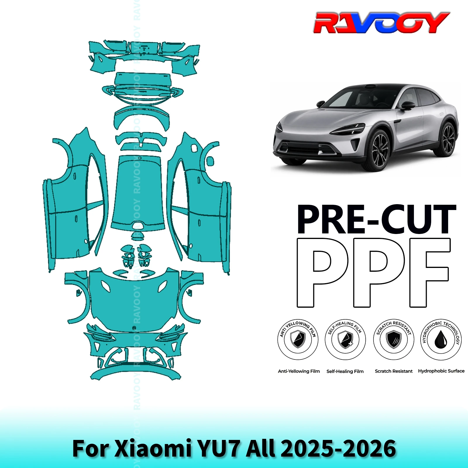 For Xiaomi YU7 All 2025-2026 Full Body 8.5Mil Pre-Cut Paint Protection Film PPF Clear Bra Kit | Clear/Matte/Black Finish Options