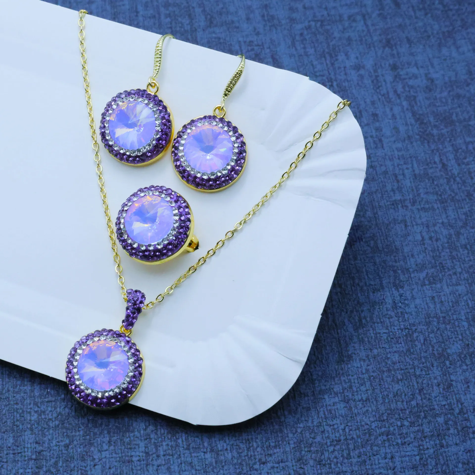 DIY accessories Original new product purple crystal glass diamond three-piece ring jewelry hot-selling manufacturers wholesale