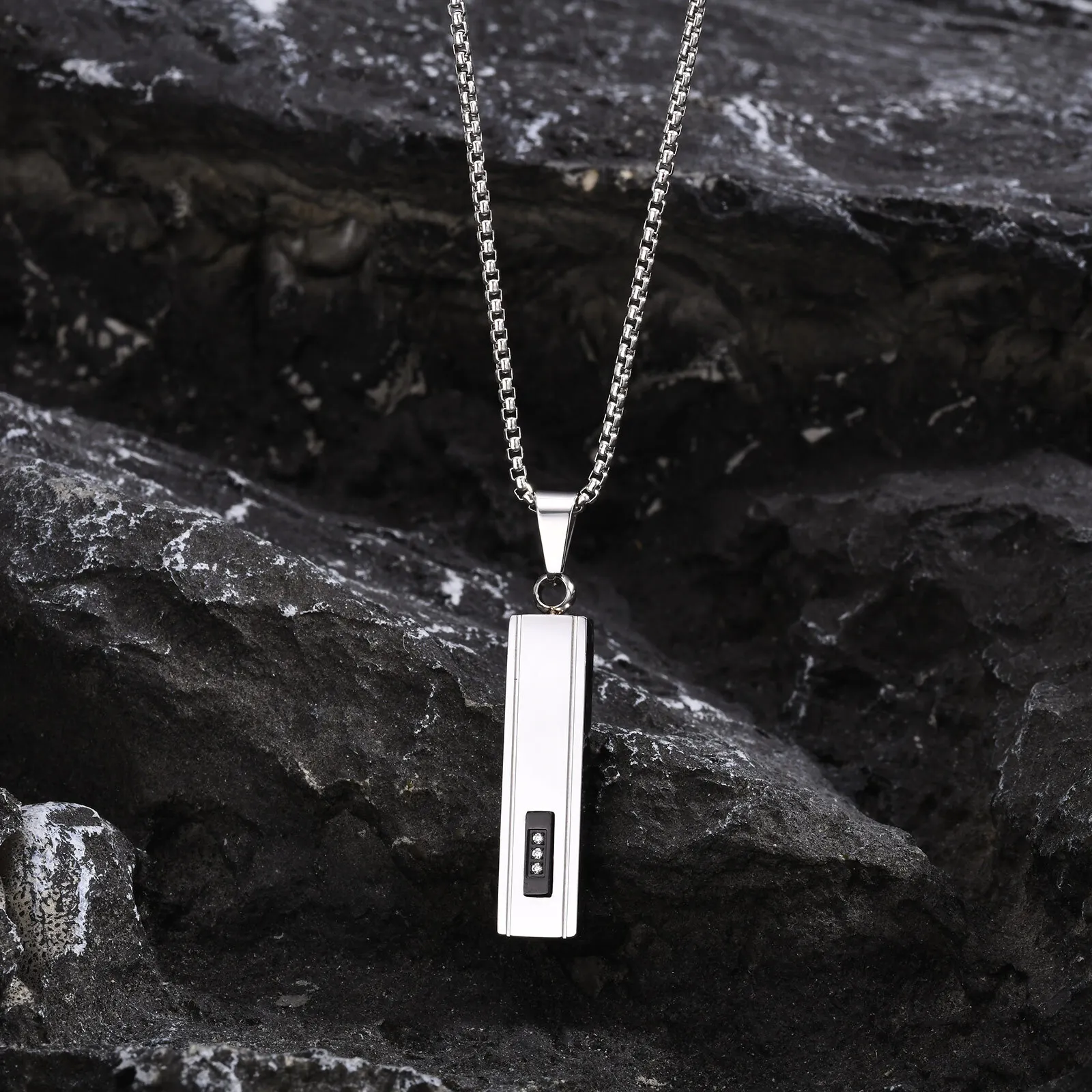 Vnox Geometric Vertical Bar Necklaces For Men Boys, Stainless Steel 3D Pillar Pendant With Box Chain, Christmas Gift To Dad Son image 5