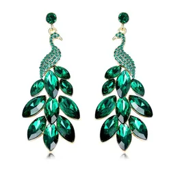 FYUAN Vintage Green Peacock Crystal Earrings for Women Long Tassel Earring Weddings Jewelry