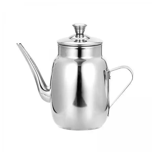 Stainless Steel Oil Dispenser Bottle with Cover Smooth Pour Long Spout Oil Pot Lard Strainer Compact Kitchen Tool for Home