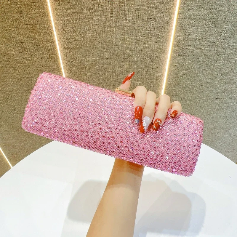 Blingbling Purses for Women Full Diamond Sparkling Evening Bags Fashion Diamond Inlaid Formal Baguette Handbag Trendy Clutch Bag