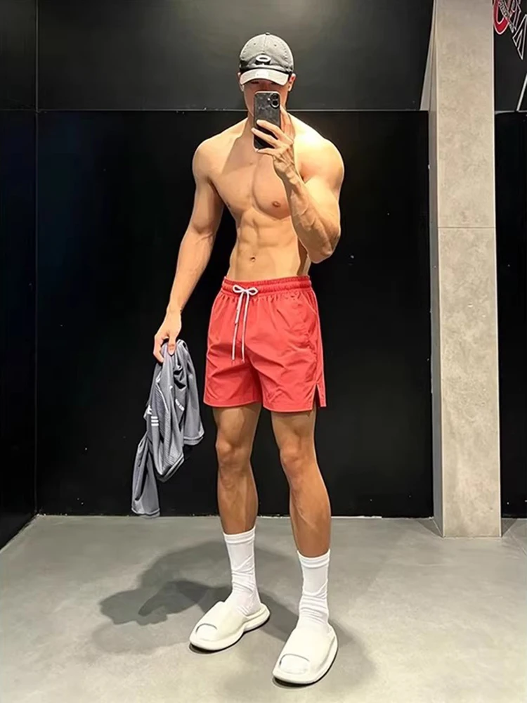 

Nylon Quick Dry Men's Shorts Summer Fitness Sports Three-quarter Length Ice Silk Running Training Beachwear Loose Fit Casual