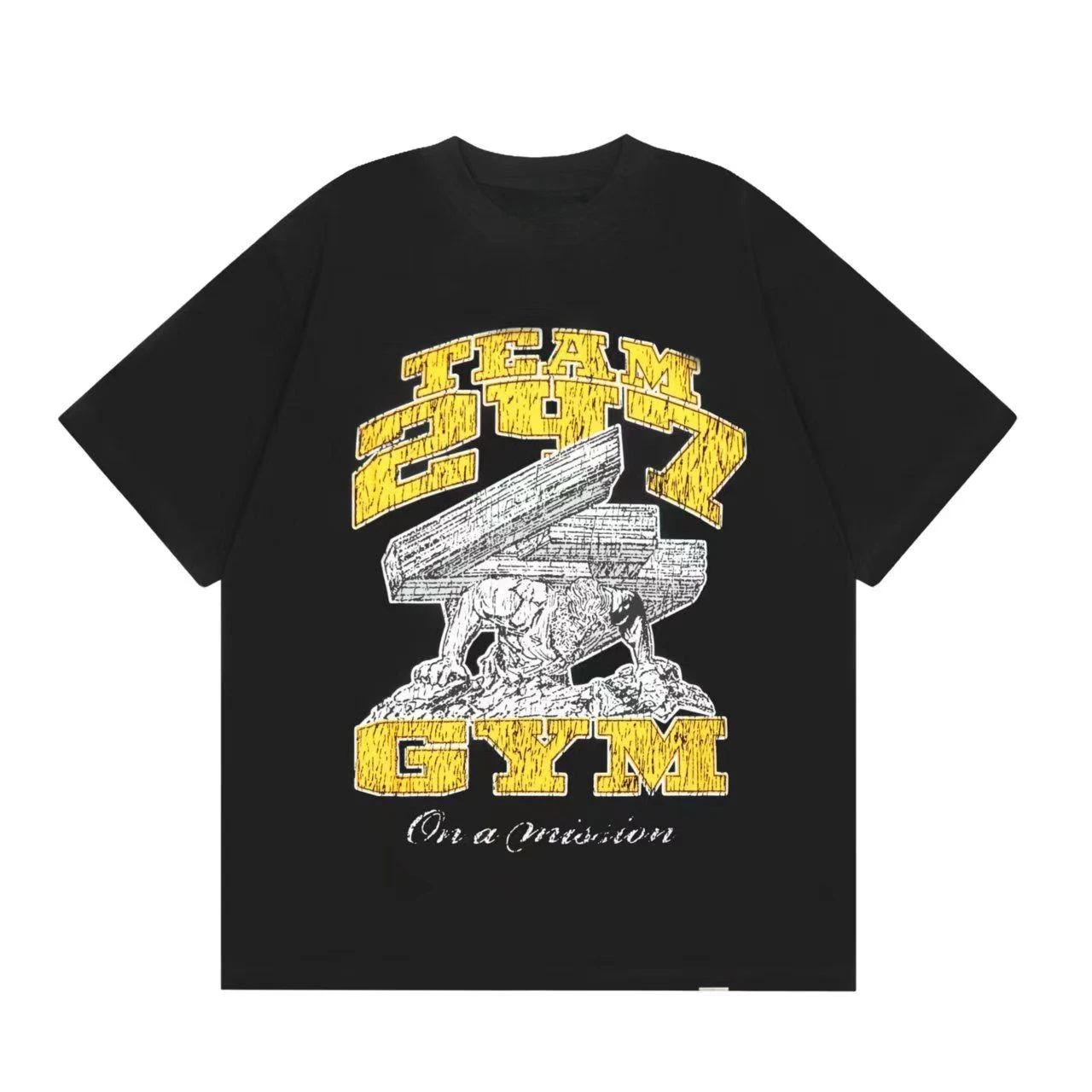 فريق 247 الصالة الرياضية تي شيرت مطبوع الرجال الصيف الاتجاه قصيرة الأكمام مريحة تنوعا قمة فضفاضة عادية موضة زوجين الملابس