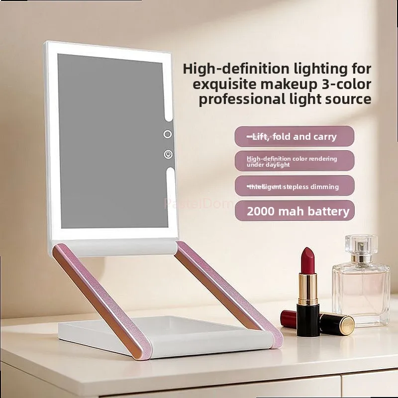 Foldable Portable Smart LED Makeup Mirror, Dimmable Touch Control Vanity Mirror for Bedroom and Travel