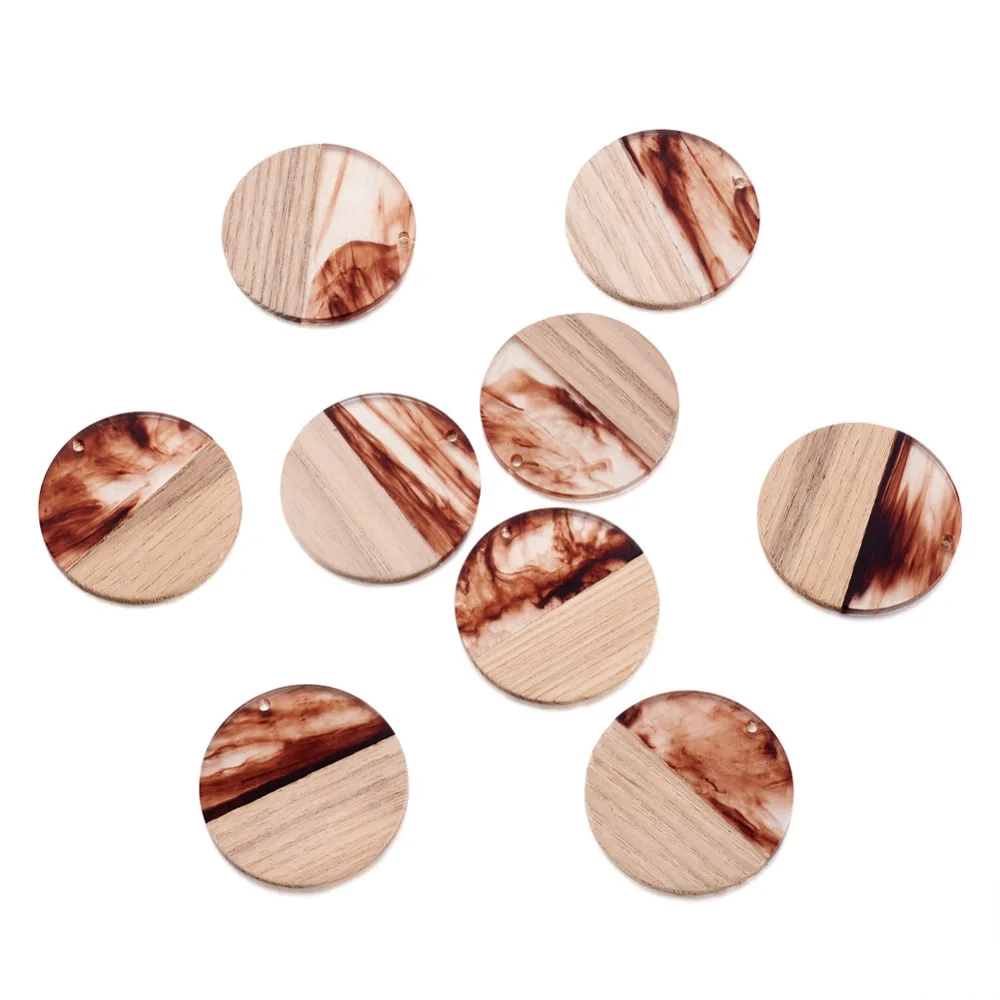 Pandahall 20Pcs Wood Resin Charms Dangle Teardrop Heart Round Pendant for Necklace Earring Bracelet Connector DIY Jewelry Making