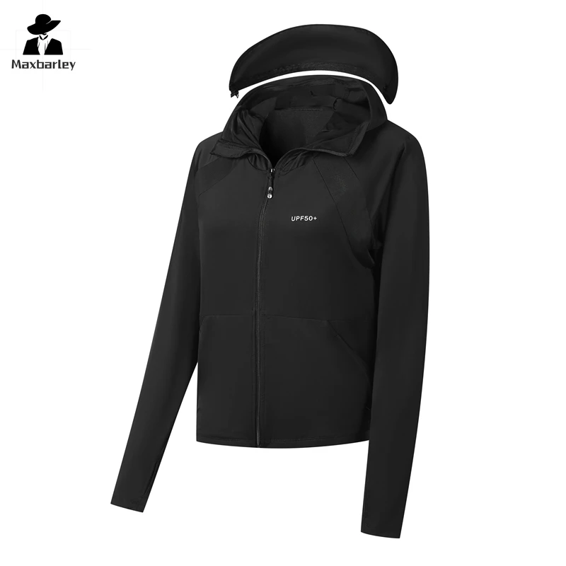 

Summer Jacket Men Women Thin UPF50+ Anti-UV Black Gel Sun-proof Hooded Coats Camping Running Quick-drying Skin Windbreaker