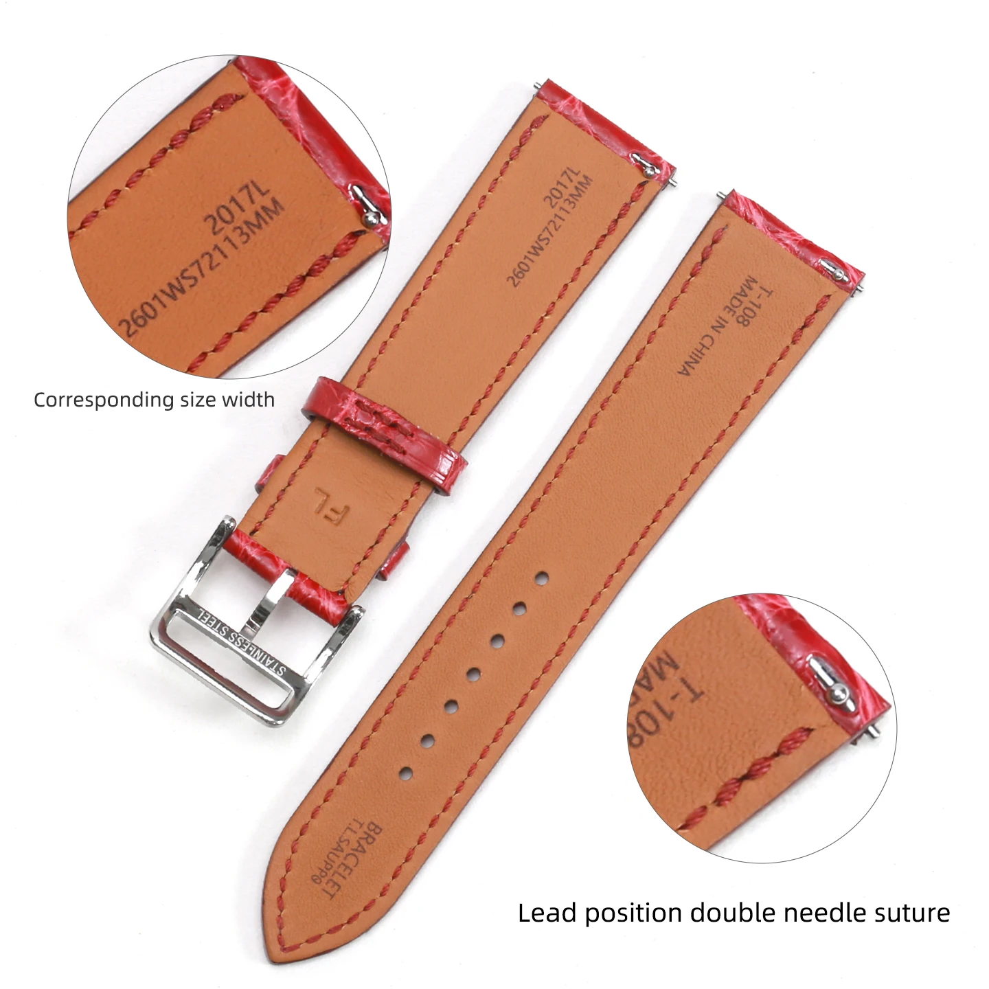 SAUPPO Wonderful Alligator Skin Leather with Round Grain Watch Band Wine Red Black Ladies Straps Men Women