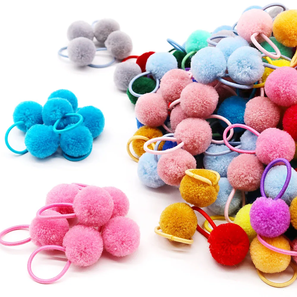 Pets Dogs Cats Solid Pompoms Hair Bow Cute Hair Bows Girl Puppy Hair Rubber Bows Dog Hair Accessories Puppy Hair Care Supplies