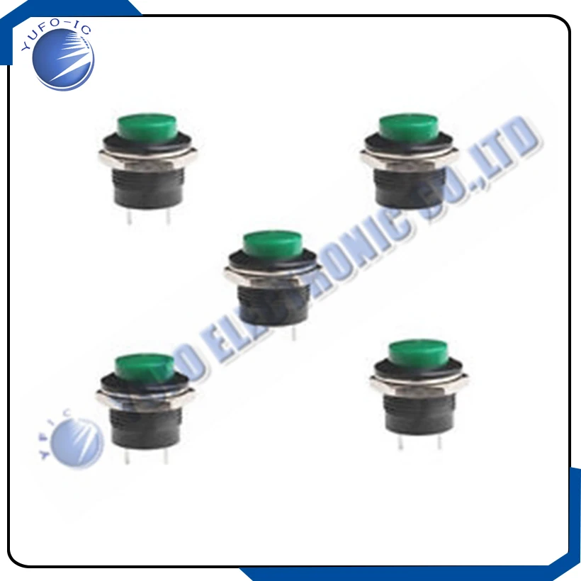 Free Shipping One Lot 5Pcs Green Momentary Button Switch Installing Hole 16mm R13-507 3A 125V AK