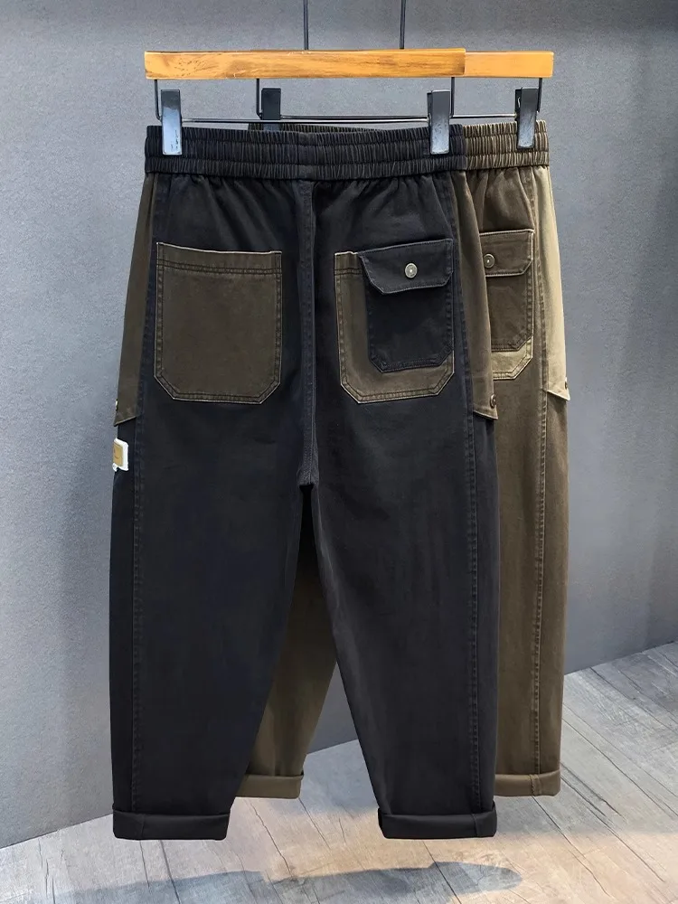 

Loose Vintage Casual Pants Men's Spring Japanese Sle Patchwork Cone Straight Long Workwear Trousers Youth Active Sle