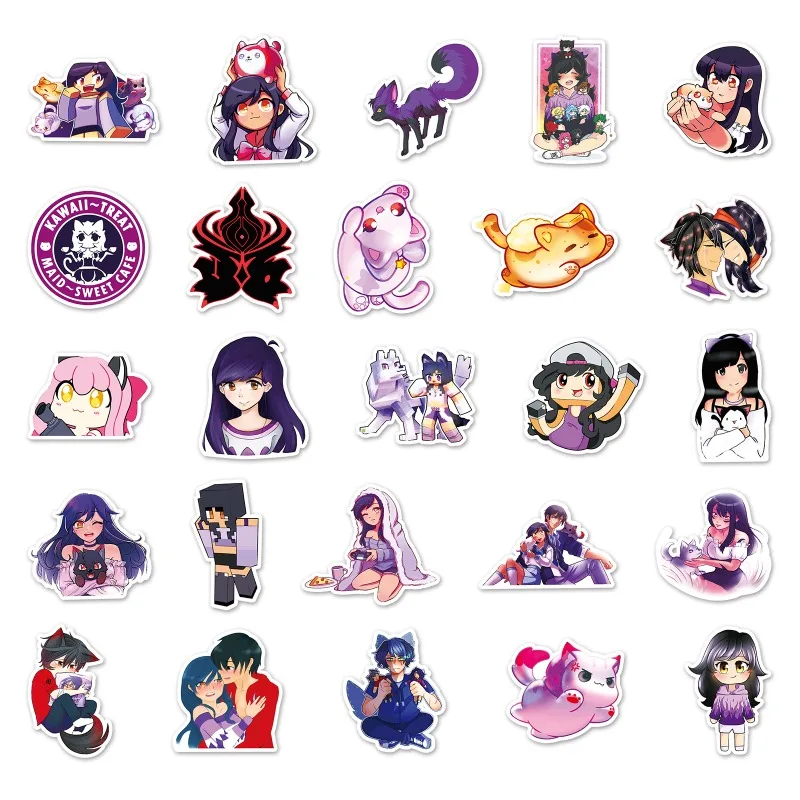 Autocollants de dessin animé Aphmau, autocollant décoratif, valise, tasse à eau, téléphone portable, voiture, scooter, ordinateur portable, réfrigérateur, 50 pièces