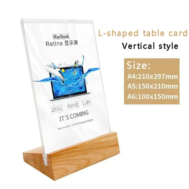 A6 A5 A4 Wooden L-shaped T-shaped Sturdy Table Card Double Sided Label Display Card Stand Table Paper Stand Display Stand 6