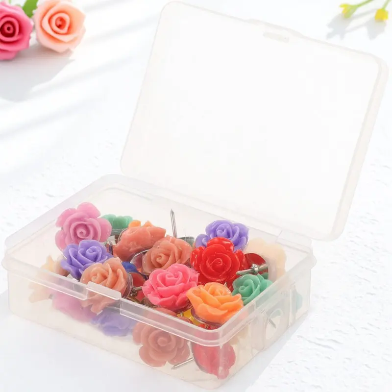 

30Pcs Rose Push Pins Decorative Flower Thumb Tacks Premium Resin Metal Multi Function Poster Message Board Household Accessory