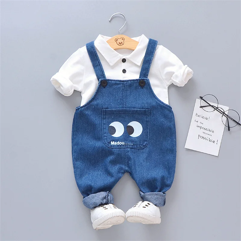 

Baby Boy Clothes Set Long Sleeve Tops Denim Pant 2Pcs Set Casual Outfit Children Infant Overalls Fall Unisex Suspenders A588