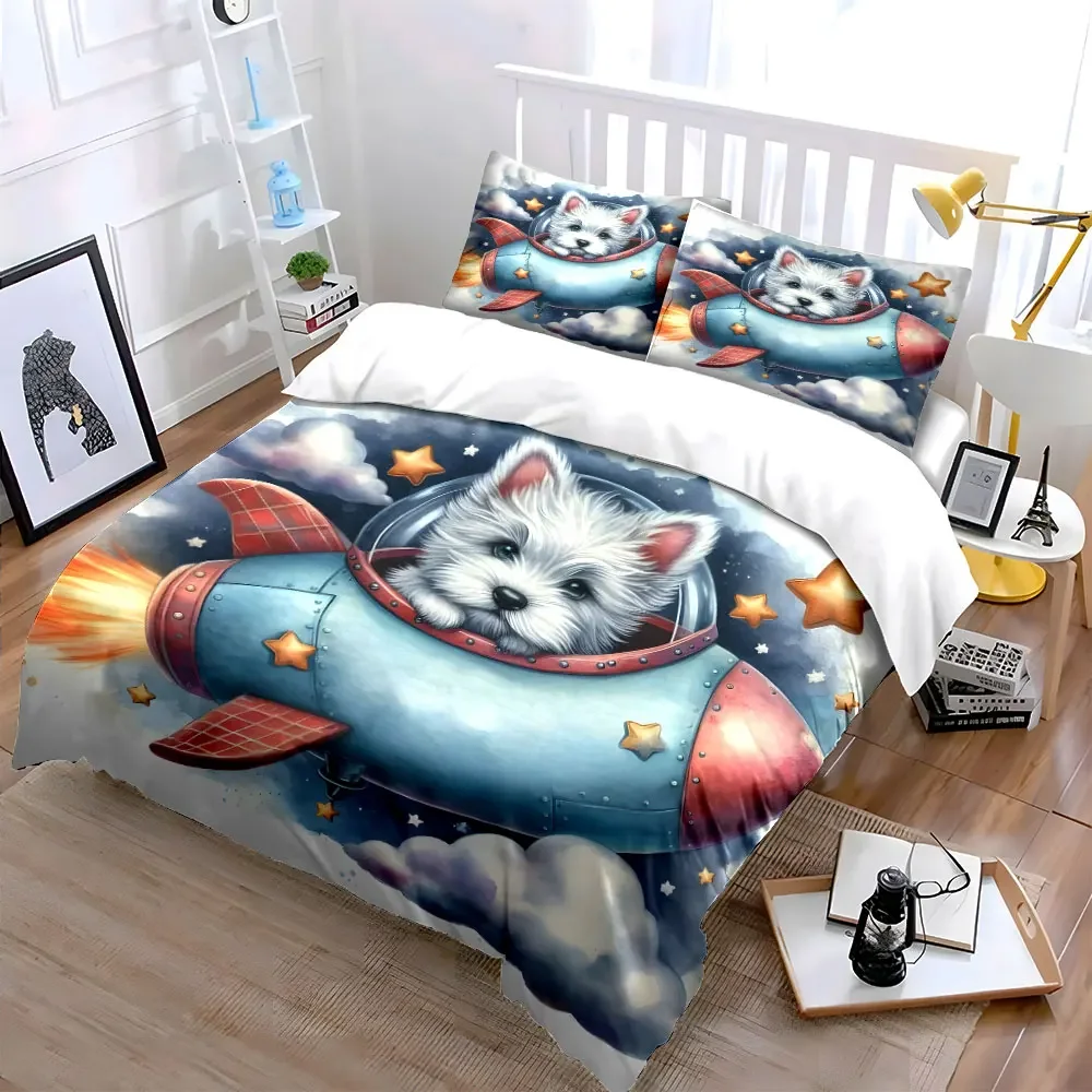 Cute Pet Rocket Adventure Set Soft Comfortable Duvet Cover Bedding Set Included 1*Duvet Cover & 2*Pillowcases, gift