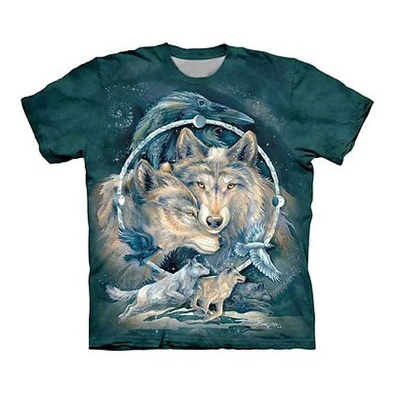 Camiseta con estampado de Lobo y Animal para hombre, ropa de cuello redondo con estampado 3d, informal, para exteriores, de manga corta, diseño de moda Vintage