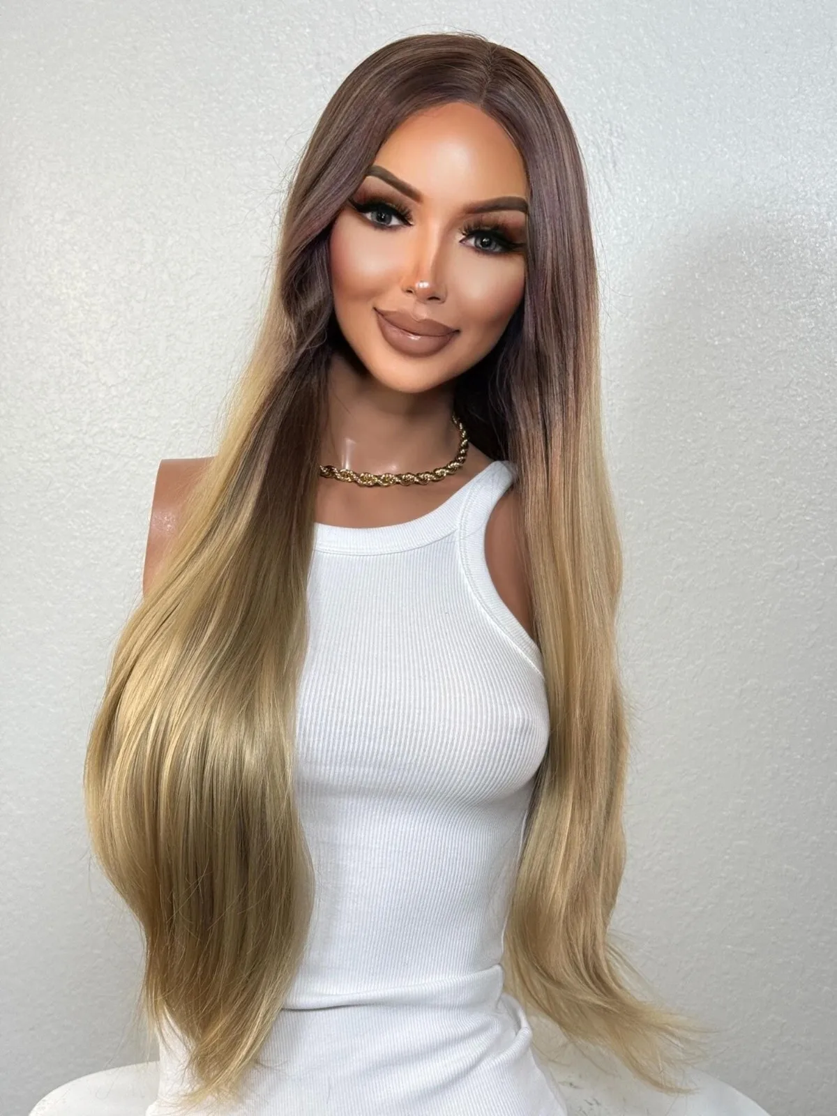 

26” Malibu Toasty Blonde Balayage Mocha Brown OmbréBlend Wig