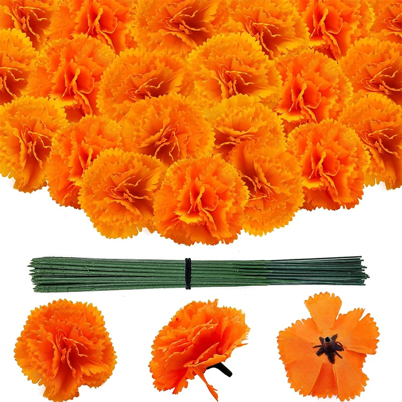 5/10 Stück 5 cm große orangefarbene Ringelblumenköpfe mit Stielen, künstliche Seidenblumen für Zuhause, Zimmer, Hochzeit, Party, Halloween-Dekoration – Detail 12