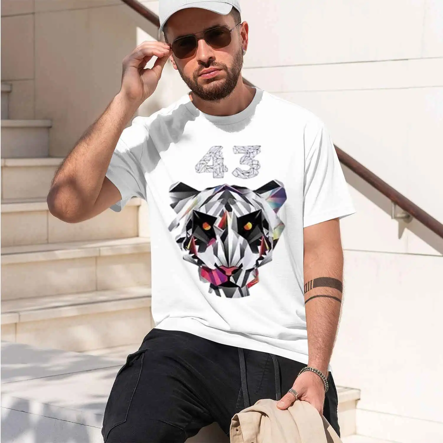Men's Graph T-Shirt Geometr Tiger 43 - Geometr Tiger 43 - Gift 43. 2026 New Model Short-sleeve crewneck T-Shirt Classic Casual M