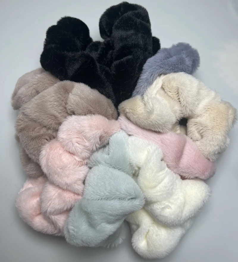 Warm Furry  Hair Scrunchie For Women Elastic Hair Rubber Bands Girls Plush Hair Tie Gum Black Ponytail  Holder Rope Accessories