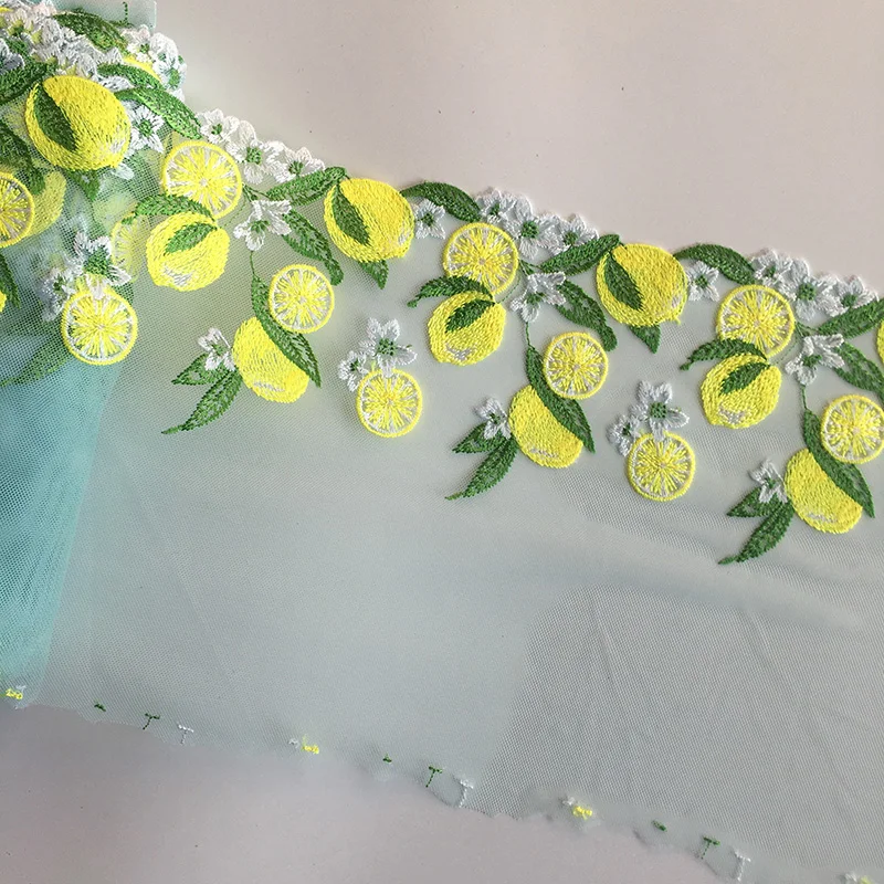 1Meter Green Mesh Yellow Lemon Embroidery Lace Trimmings Dress Accessories Lace Fabric Dolls Material