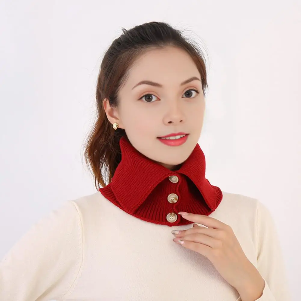 Comfortable Winter Scarf Soft Velvet Fake Collar Scarf Thickened Winter Knitted Neck Warmer Windproof Solid Color Button Closure