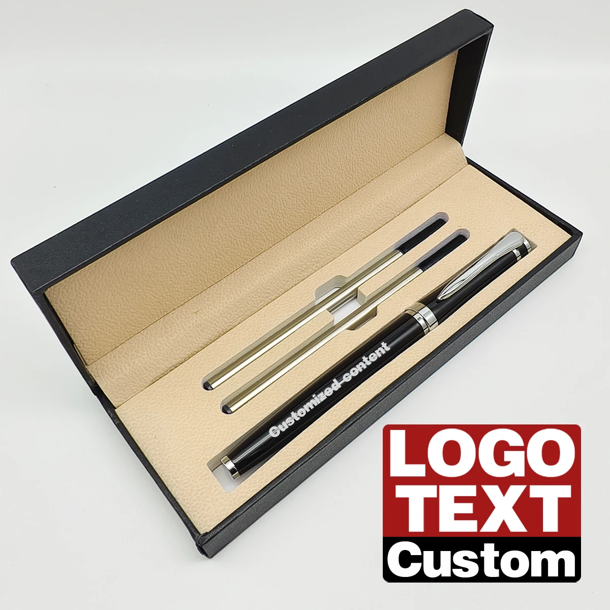 Luxury Metal Black Signature Ballpoint Pens for Business Writing Office Supplies Stationery Customized Logo Name Box Gift