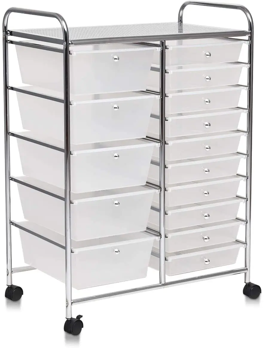 15 Drawer Rolling Storage Drawers Cart Tools Scrapbook Paper Office School Organizer Mobile Utility Storage Organizer Cart