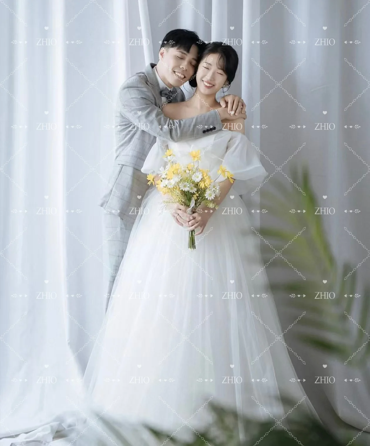 ZHIO Fairy White Tulle Wedding Party Dress Sweetheart Off Shoulder Bow A-Line Korea Photo Shoot Bridal Reception Gown Customized