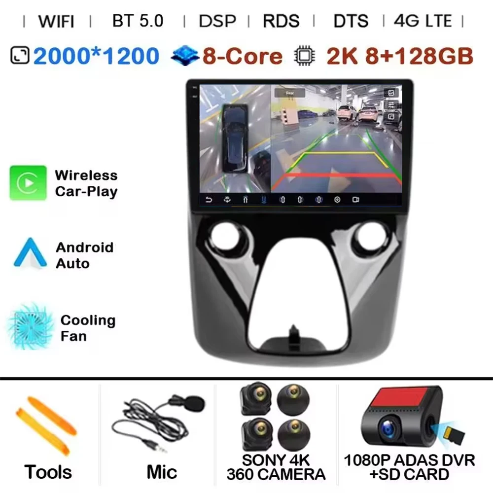 Android 15 CarPlay Auto autoradio voor Toyota Aygo, Peugeot 108, Citroën C1 2014~2021 Multimedia Videospeler GPS Navigatie