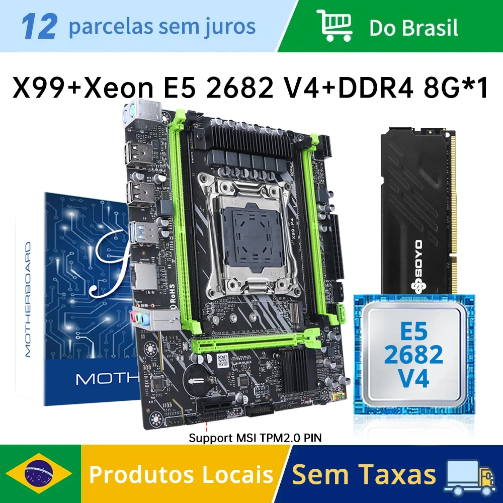 Conjunto de Placa-Mãe para Jogos MOUGOL X99 C612 com Xeon E5 2682 V4 e RAM DDR4 8G(1*8G) 2133MHz Dual Channel M.2 NVME para PC Desktop