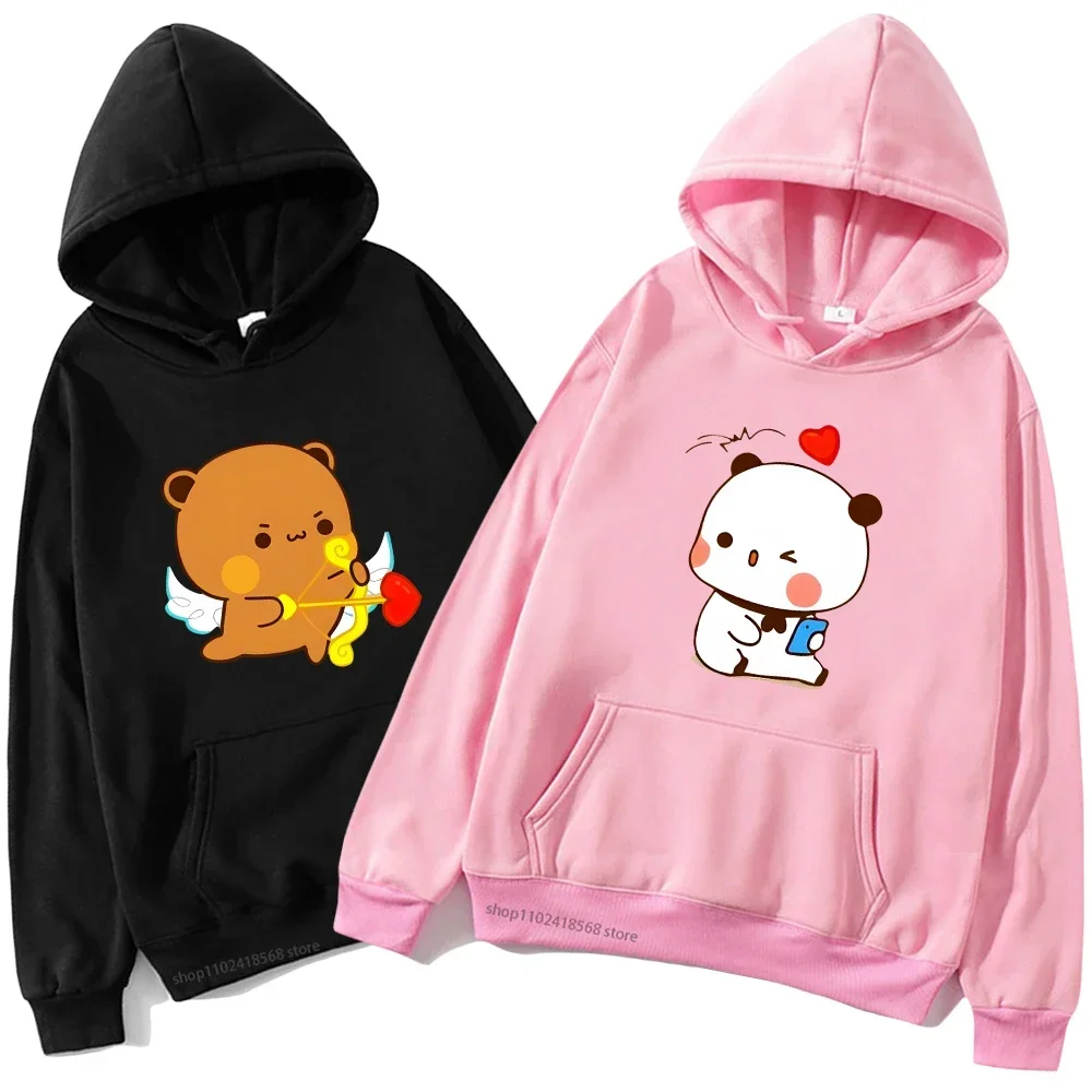 

Cute Dudu and Bubu Hoodies Panda and Brownie Bear Couple Sweatshirt Men Women Clothes Kawaii Pullover Korean Style Top Sudadeas