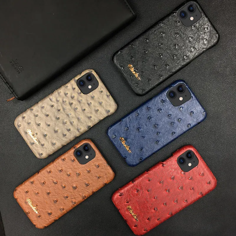 Ostrich Skin Leather Case For iphone 13 12 11 Pro Max 13 Mini XS XR 6 6S 7 8 Plus SE 2020 Hard Cover For Airpods Earphone Cases