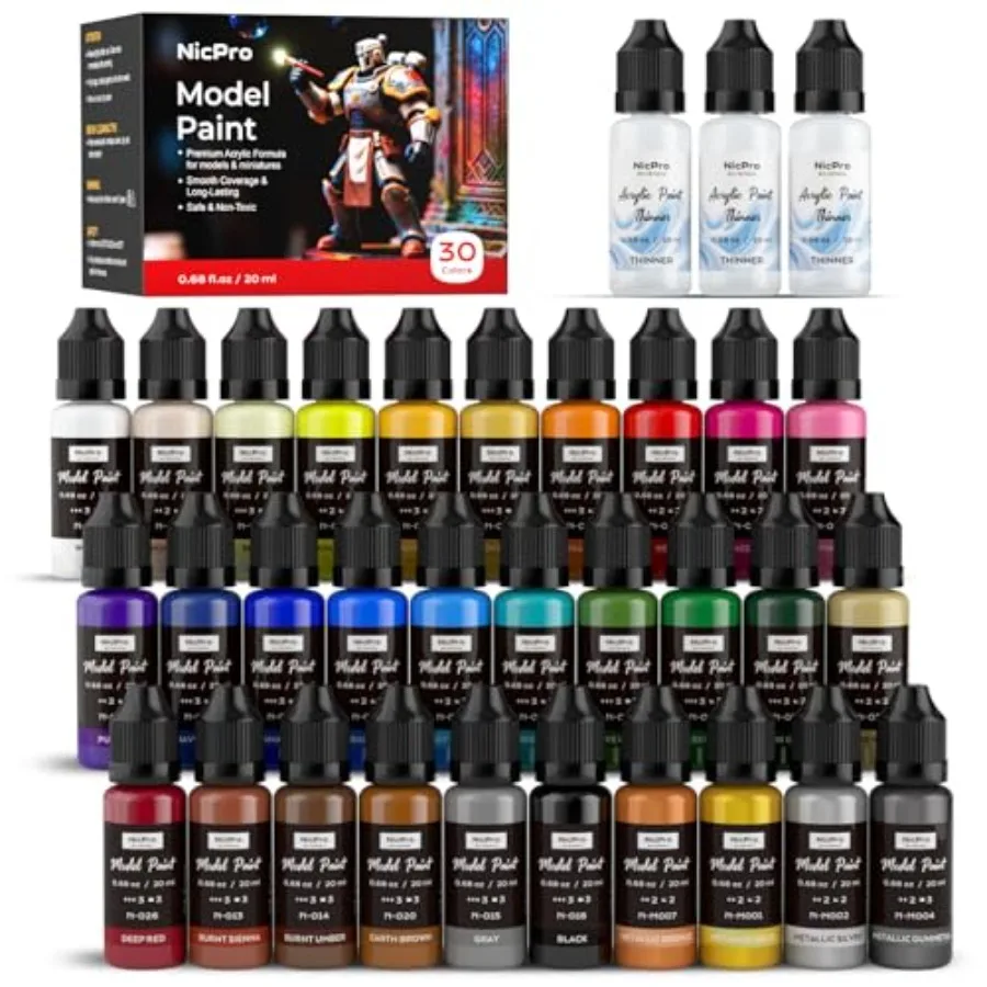 

Model Paint Set, 20ml Ready to Use Modeling Acrylic Paints, Brush and Airbrush Compatible, Miniature Paint Set for Beginner and