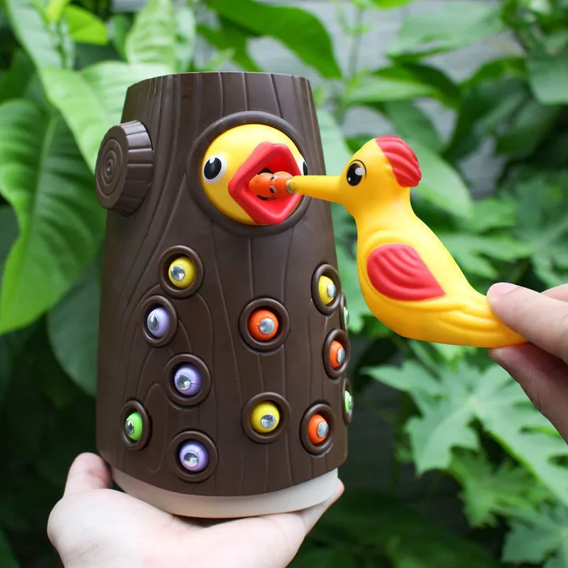 Kids Toy Magnetic Wooden Woodpecker Catch the Worms Animal Game Toy for Baby Fishing Insect Birthday Toy Gifts
