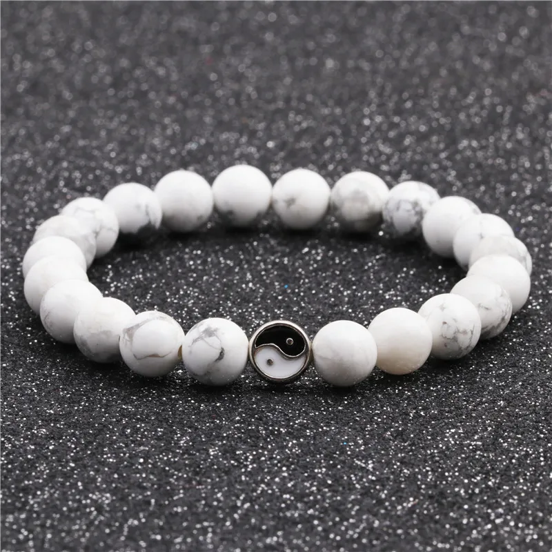 JD جديد المسافة سوار كلاسيكي الحجر الطبيعي الأبيض والأسود يين يانغ مطرز أساور للرجال النساء أفضل صديق التوازن هدية #6